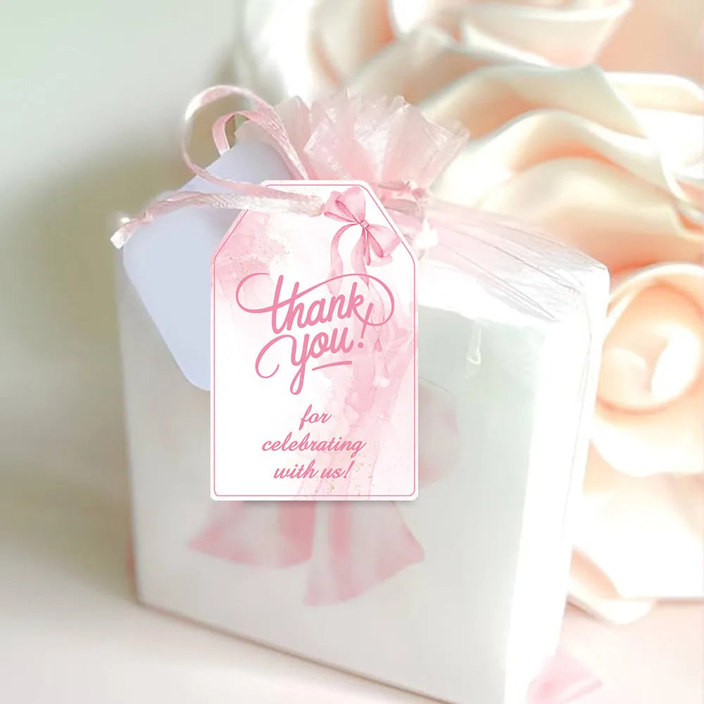 Creative bowknot gift label tags set showing three decorative styles with natural hemp rope ties