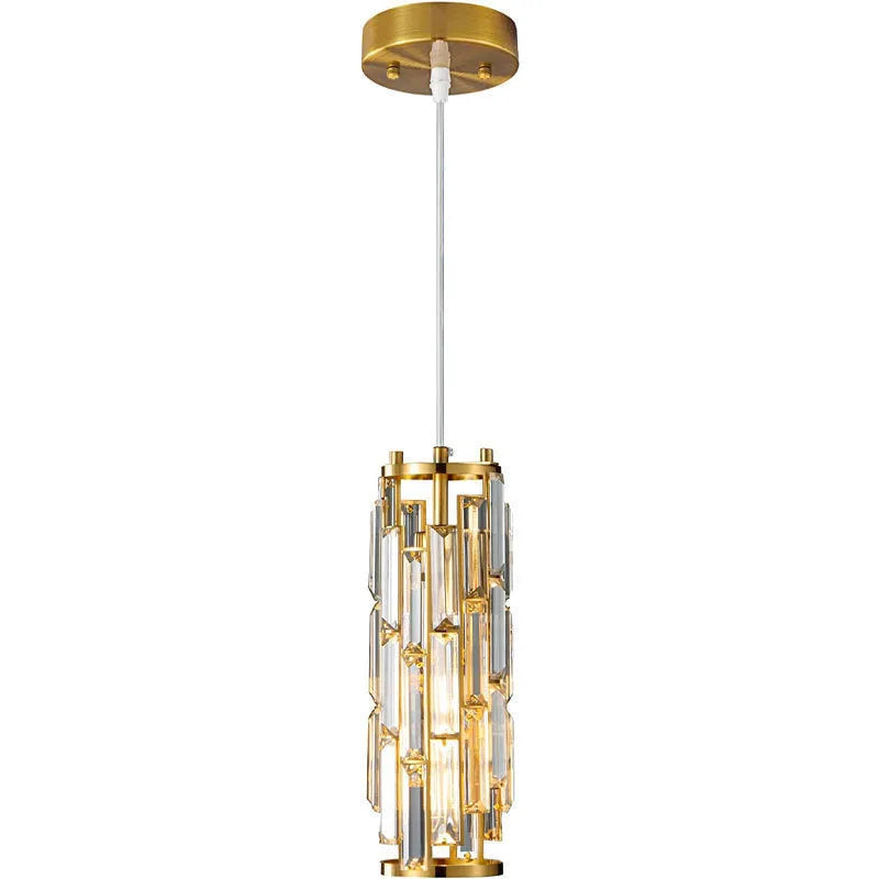 Industrial style crystal LED single head droplight pendant light in black, chrome, or gold finish.