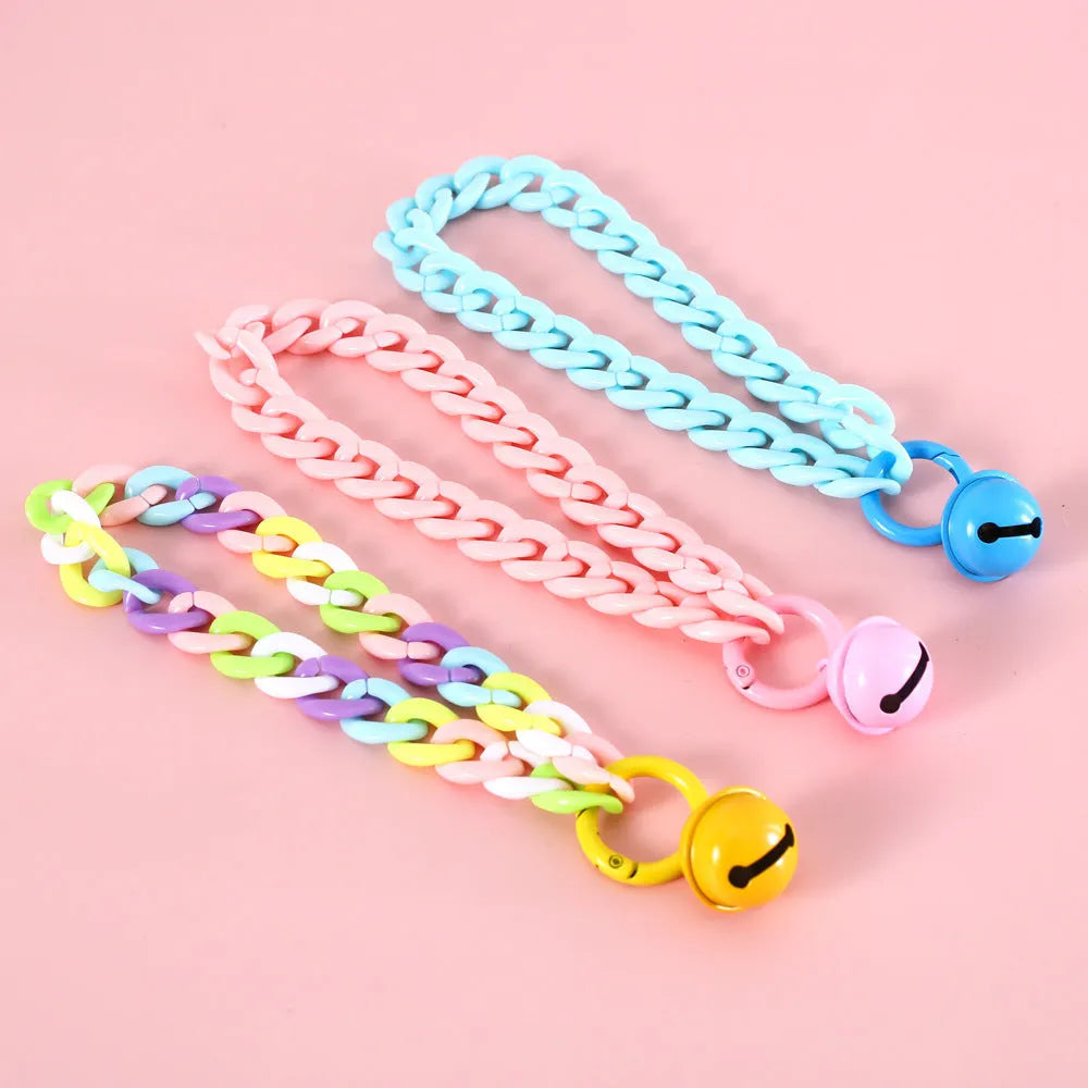 Adjustable plastic pet collar in macaron candy colours with chain detailing for cats, dogs and rabbits