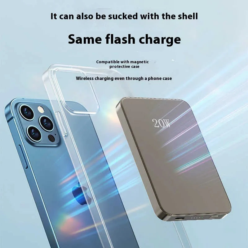 Ultra-thin wireless magnetic power bank in black with 10000mAh capacity and 20W fast charging