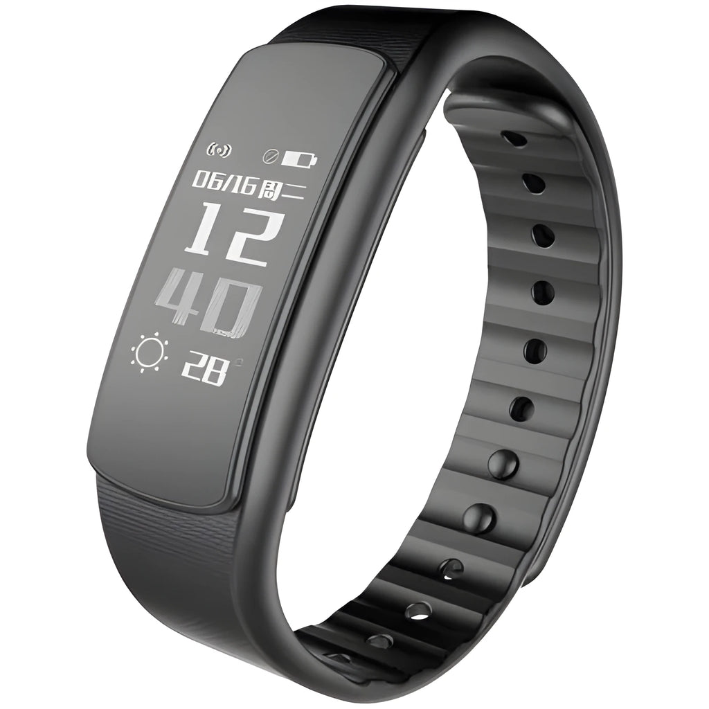 I6 smart sports bracelet with 0.96-inch touchscreen display on wrist showing health metrics
