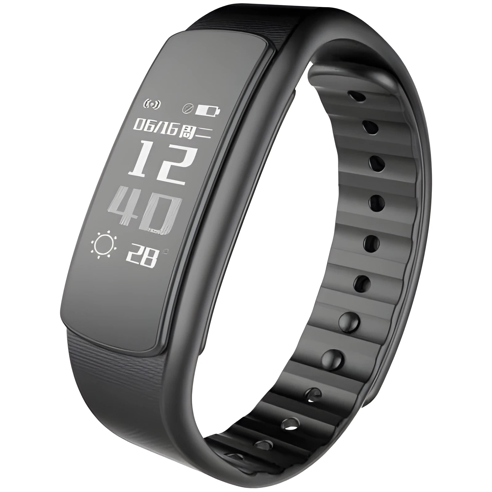 I6 smart sports bracelet with 0.96-inch touchscreen display on wrist showing health metrics