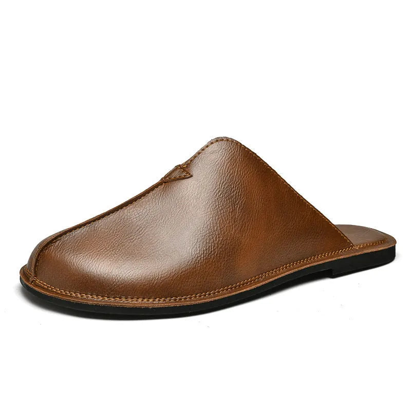Men's retro flat beach slippers in brown with rubber sole and viscose craft, size 38-47