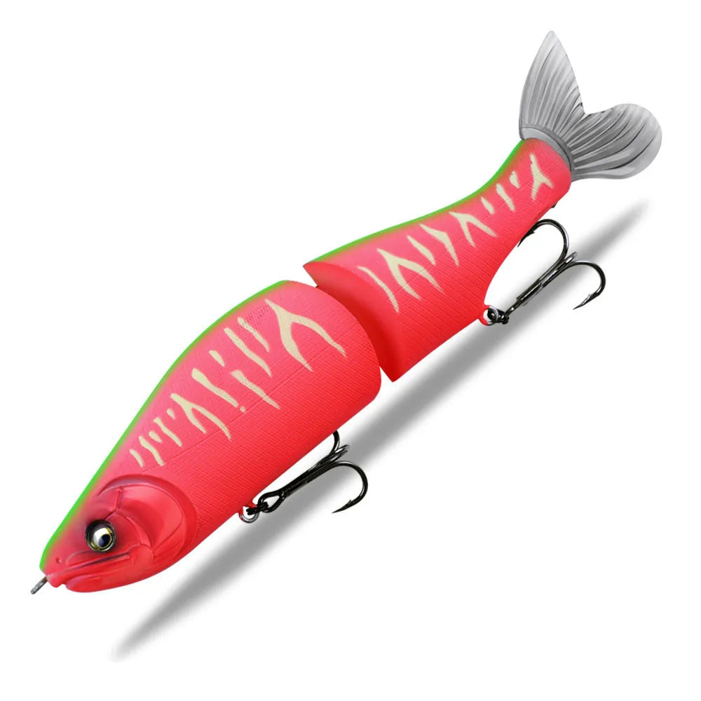 185mm plastic bass fishing swimming bait showing colour options and length measurement
