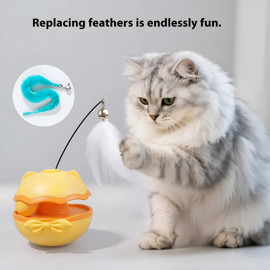 Electric cat toy tumbler teaser in yellow, blue or grey plastic with self-moving action
