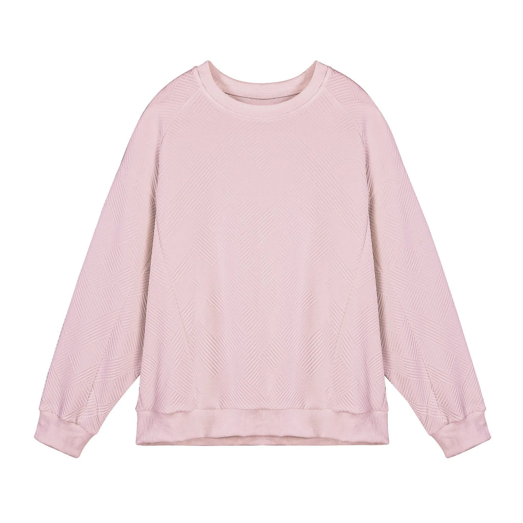 Men's solid colour twill jacquard long-sleeved pullover sweater in a loose fit.