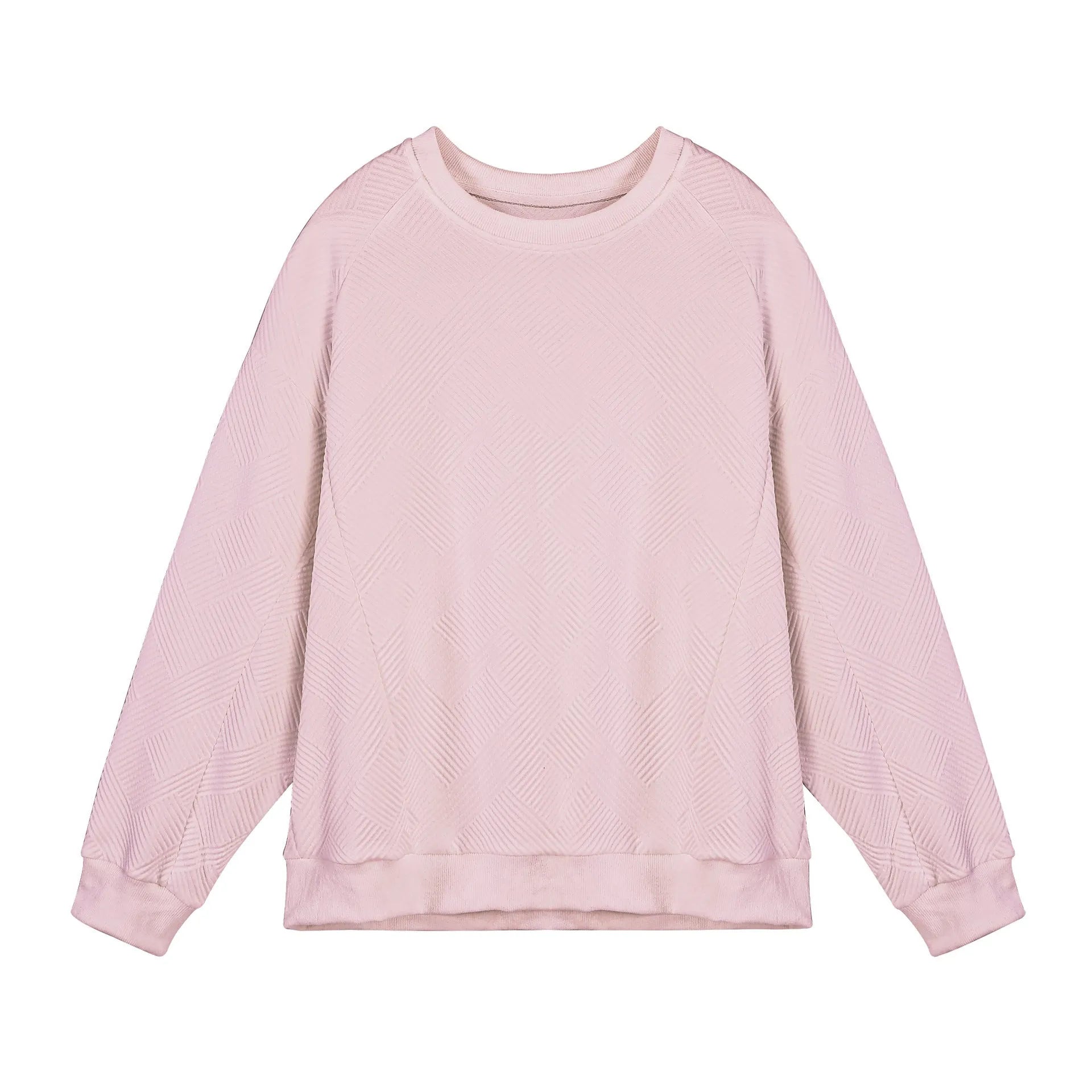 Men's solid colour twill jacquard long-sleeved pullover sweater in a loose fit.