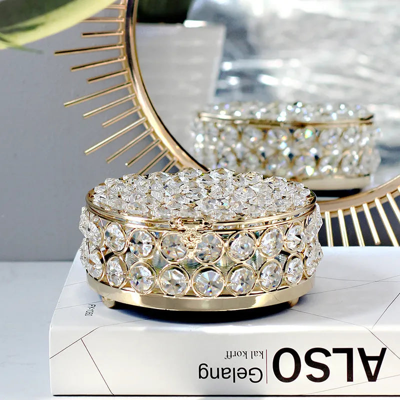 European style iron jewellery box with crystal glass lid in French gold colour