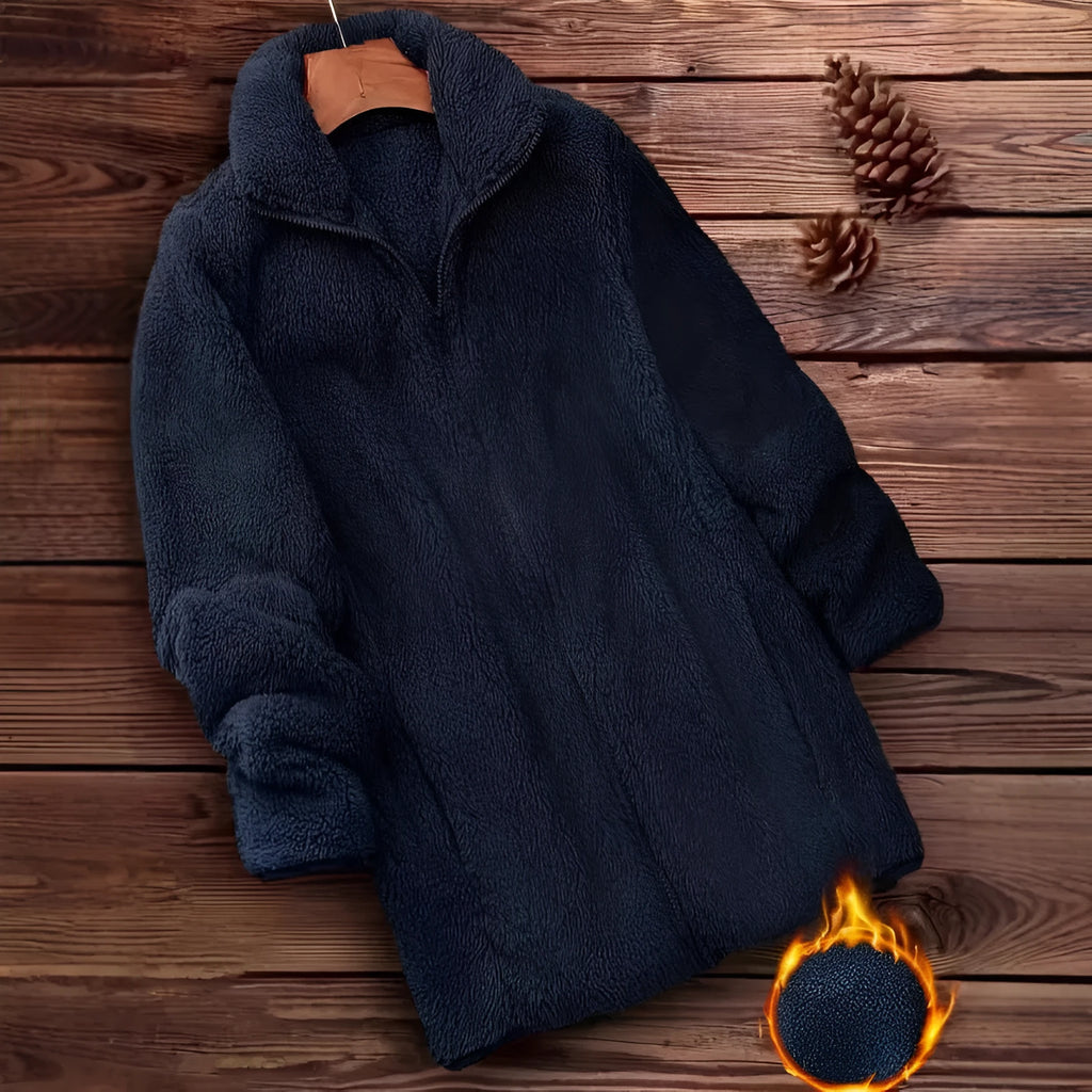 Double-sided velvet fleece outdoor coat in black, navy blue, or khaki colour
