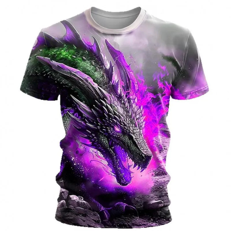 Men's grey short-sleeve T-shirt with a detailed 3D wind dragon graphic print on the front.