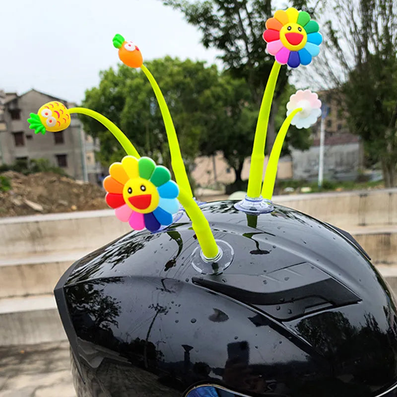 Yellow silicone sunflower helmet decoration with suction cup for motorcycle and bicycle customisation