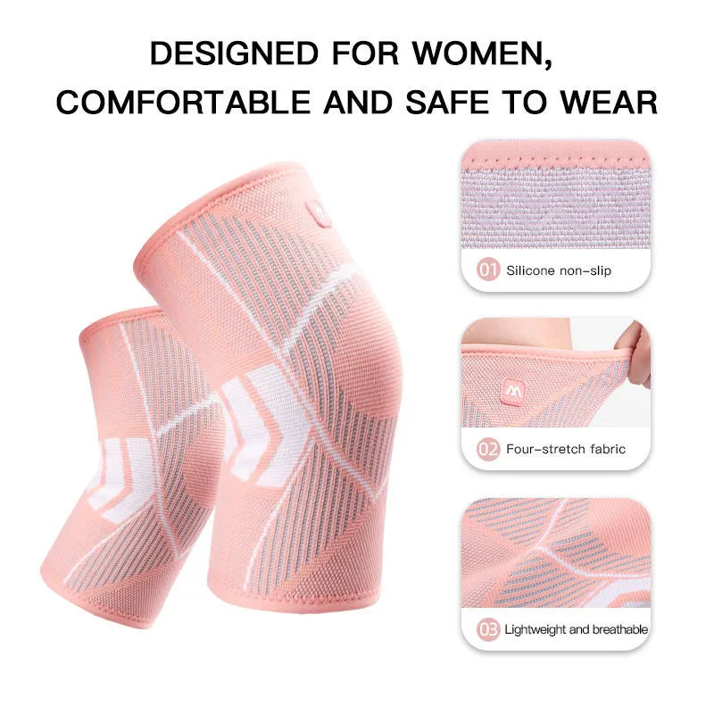 Knee compression sleeve with non-slip silicone stripes for knee pain relief and recovery, black, side view