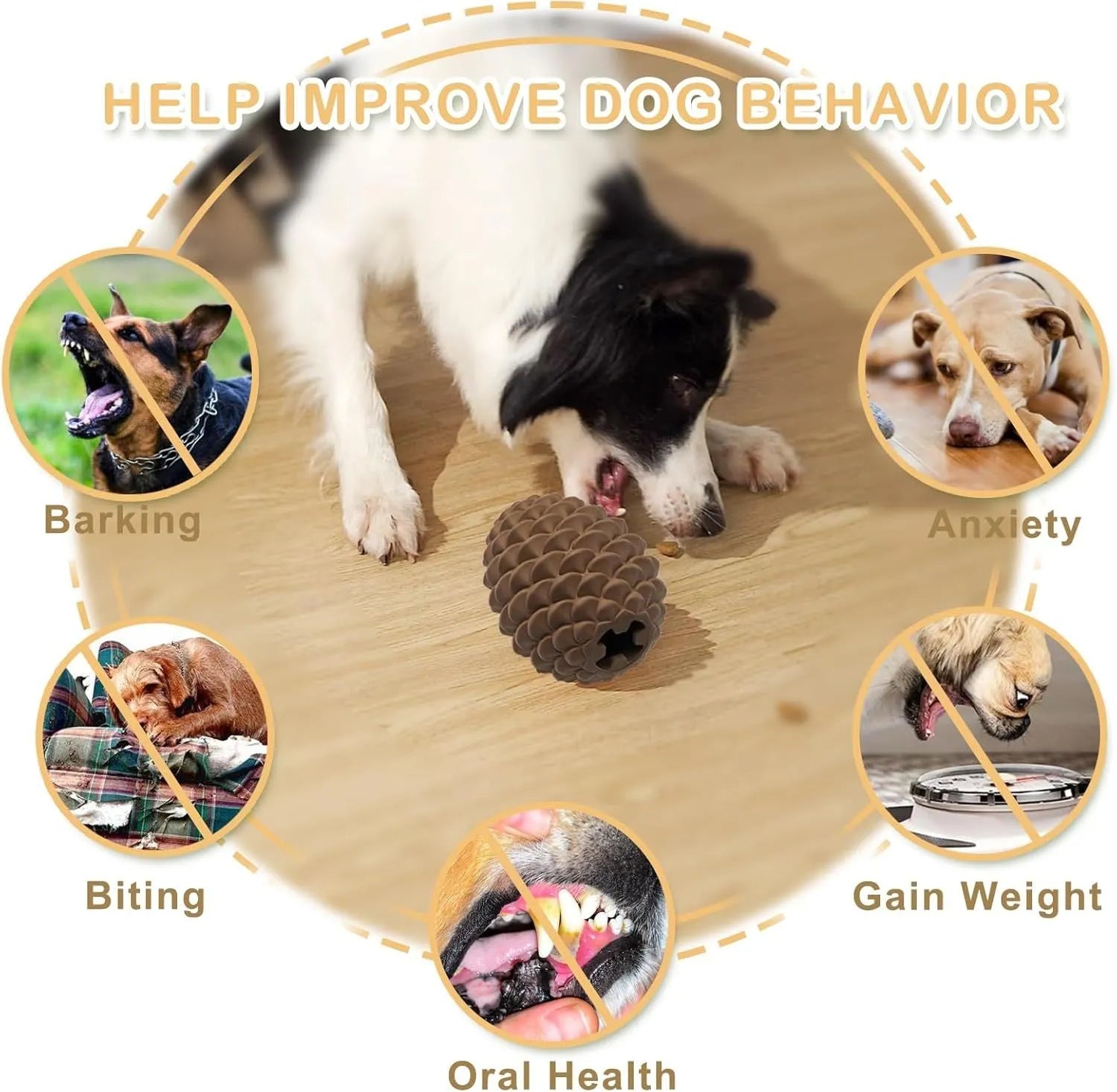Yellow pine cone shaped dog chew toy with treat dispenser for medium and large breed dogs
