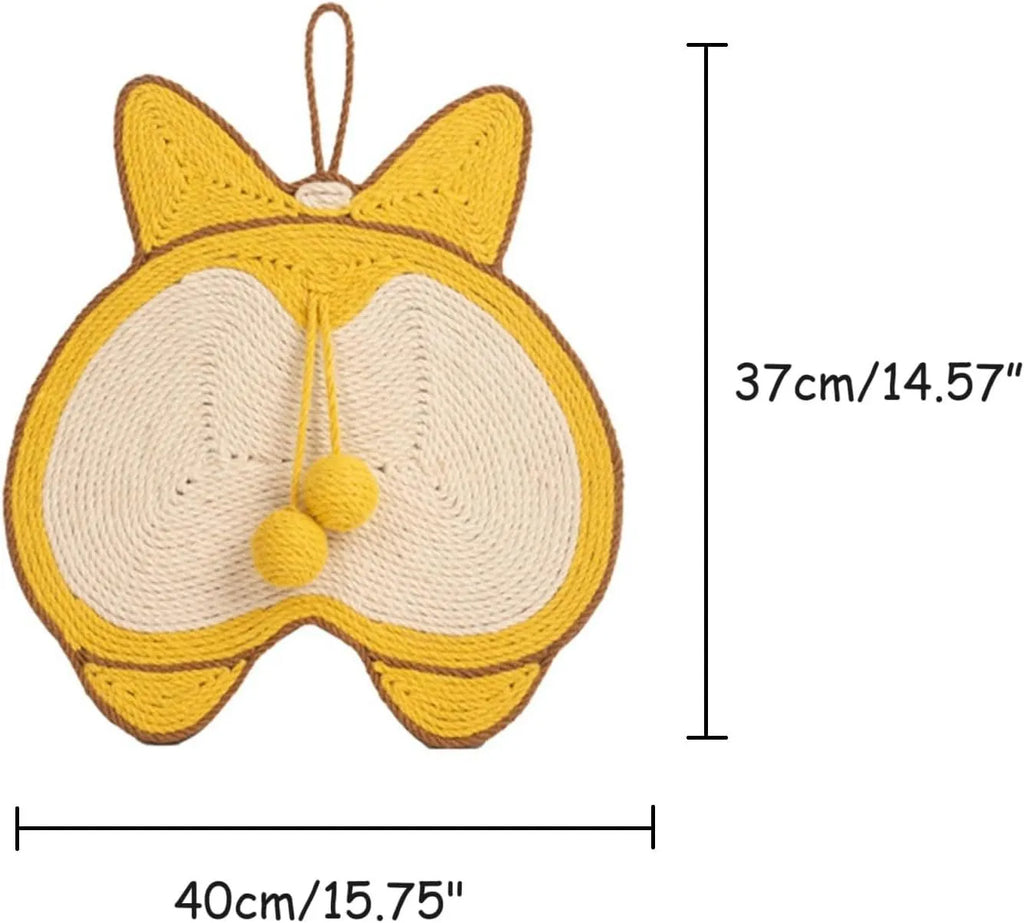 Yellow Corgi butt design cat scratching board with sisal fabric and anti-slip base