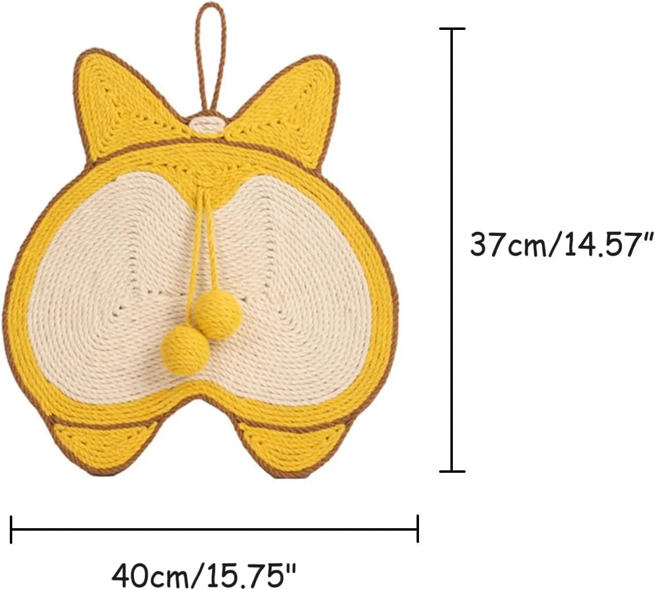 Yellow Corgi butt design cat scratching board with sisal fabric and anti-slip base