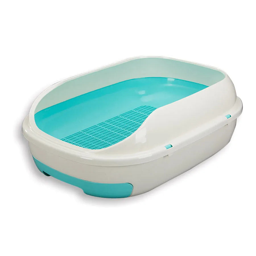 Semi-closed double layer cat litter box with grid drawer, large size 51x40.5x20.5cm, PP plastic, gray colour option
