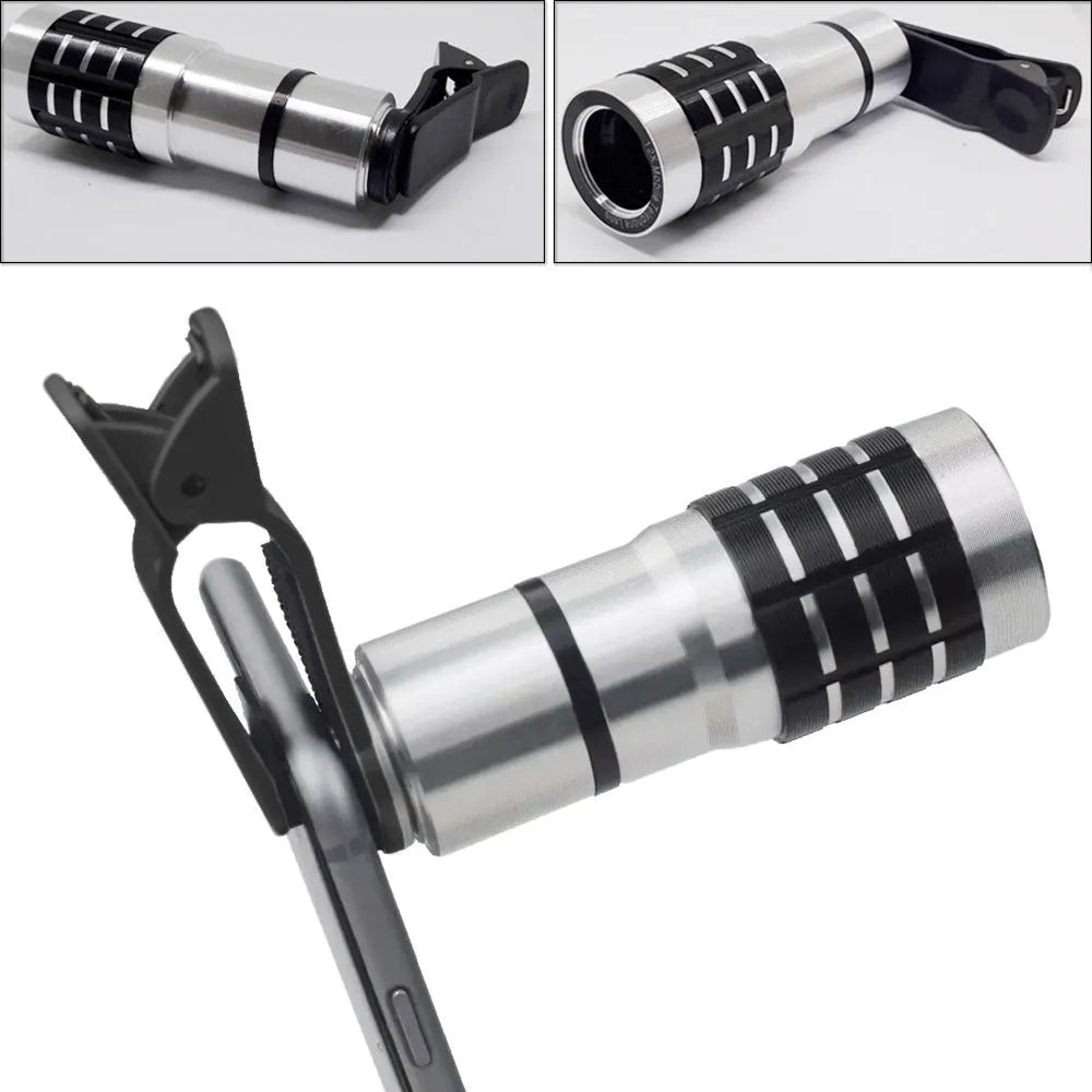 12x telescopic zoom lens with universal collar clip for mobile phone photography