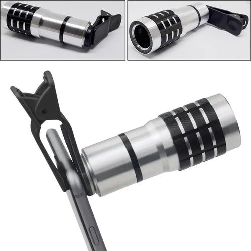 12x telescopic zoom lens with universal collar clip for mobile phone photography