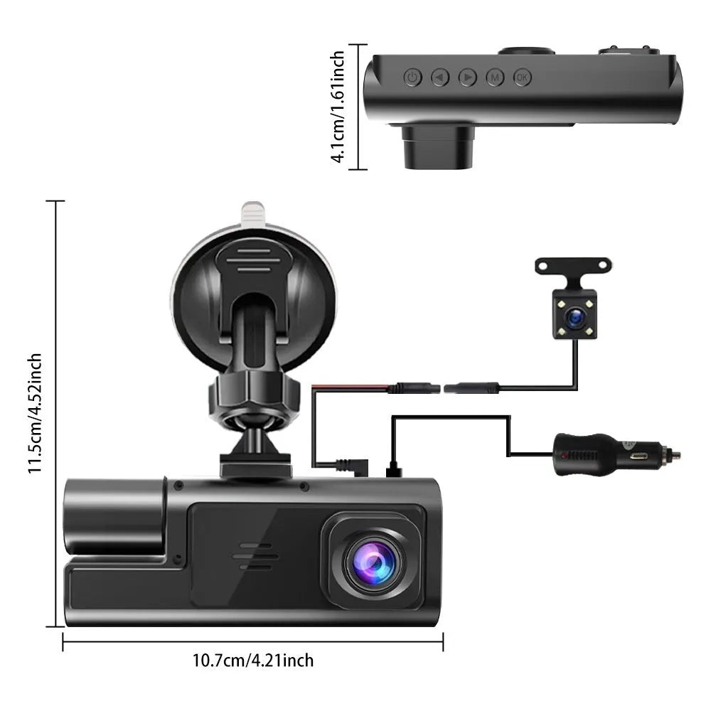 Car dash cam with 2-inch screen, WiFi connectivity, and reversing camera functionality