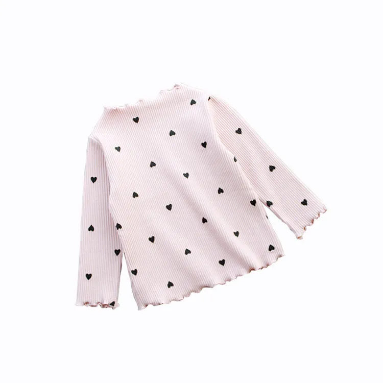 Children's long-sleeved cotton bottoming shirt in beige, available in sizes 90-130cm