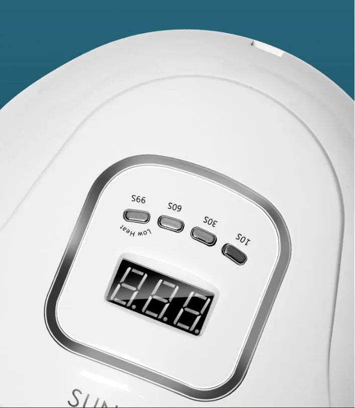 White UV LED nail lamp with 45 beads and digital timer display for gel manicures