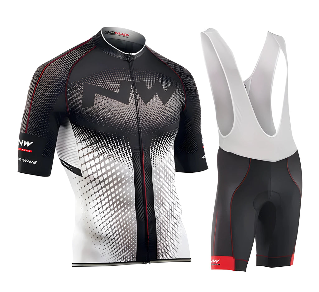 Cycling short-sleeved overalls in quick-dry mesh with hexagonal Lycra, black colour, front view