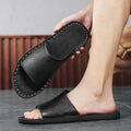 Men's brown leather sandals with rubber soles for summer casual wear