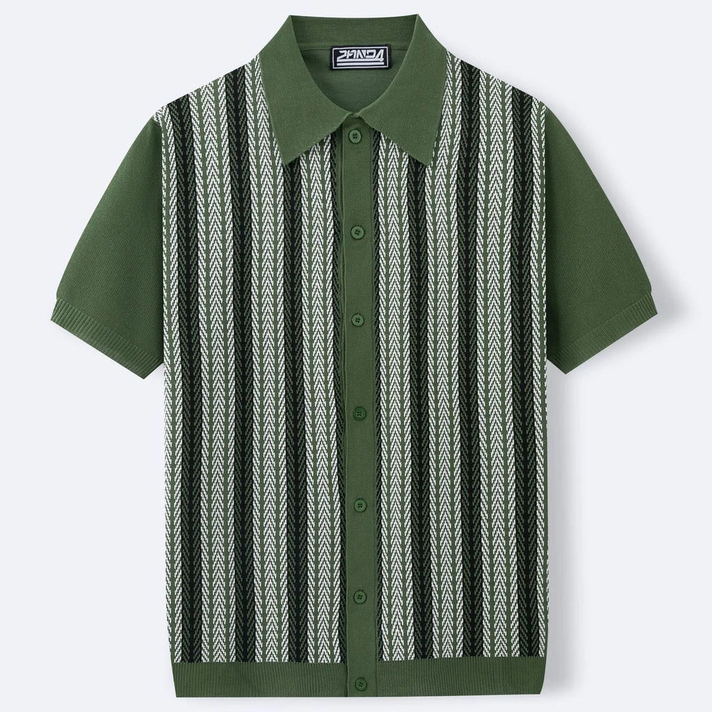 Men's casual striped jacquard sweater in green, short sleeves, regular fit, Tencel viscose blend, summer leisure wear
