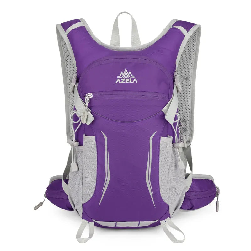 AZELA lightweight hydration backpack in breathable mesh with multiple compartments for trail running and hiking