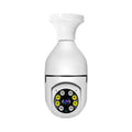 Wireless bulb camera with plastic and metal housing measuring 5cm by 12cm for indoor and outdoor monitoring