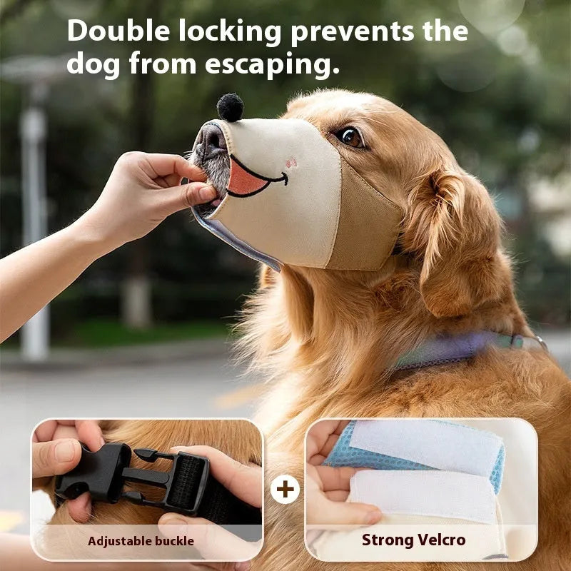 Canvas dog muzzle anti-bite product in Ollie Brown Bear or Bondi Blue Shark colours