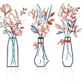 Set of three metal flower wall art decorations in modern style for country or farmhouse interiors.