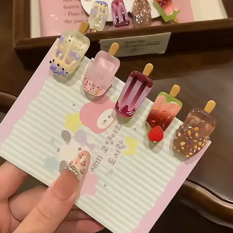 Cartoon ice cream design resin hair barrette in sweet girl style colours with side clip