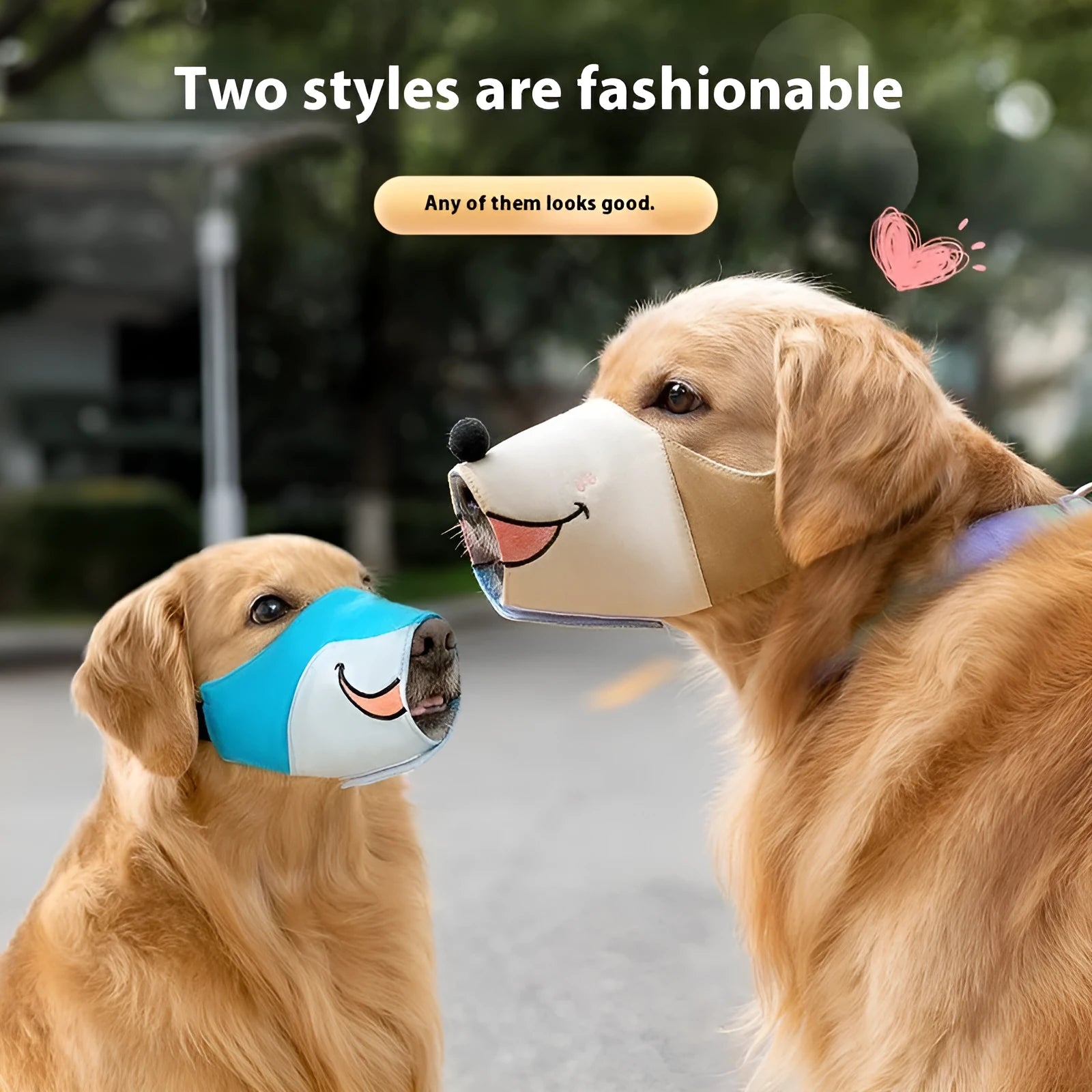 Canvas dog muzzle anti-bite product in Ollie Brown Bear or Bondi Blue Shark colours