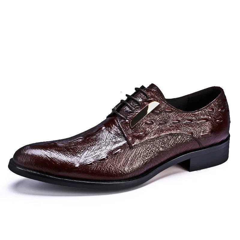 New crocodile men's genuine leather oxford brogue dress shoes in black and wine red sizes 37 to 46