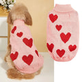 Pink knitted acrylic dog sweater for Valentine's Day, size M, on a small dog