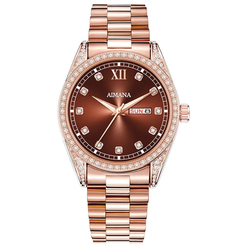 Log Series silver case quartz women's watch with diamond disc dial and steel strip bracelet