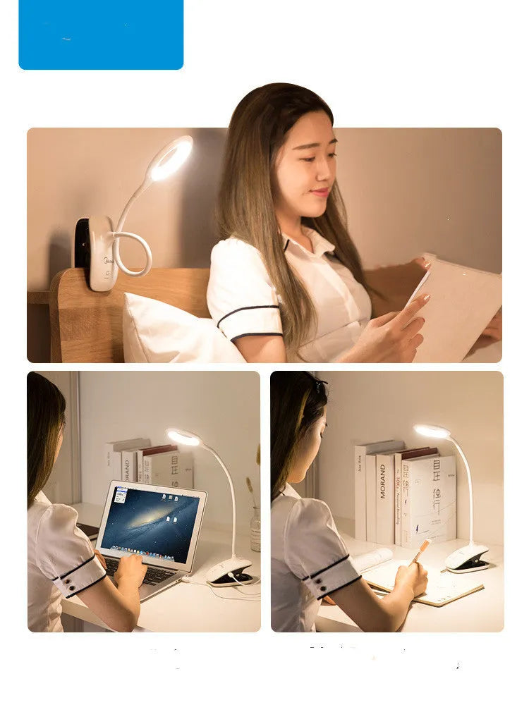 Green USB rechargeable LED table lamp with touch switch on a wooden desk