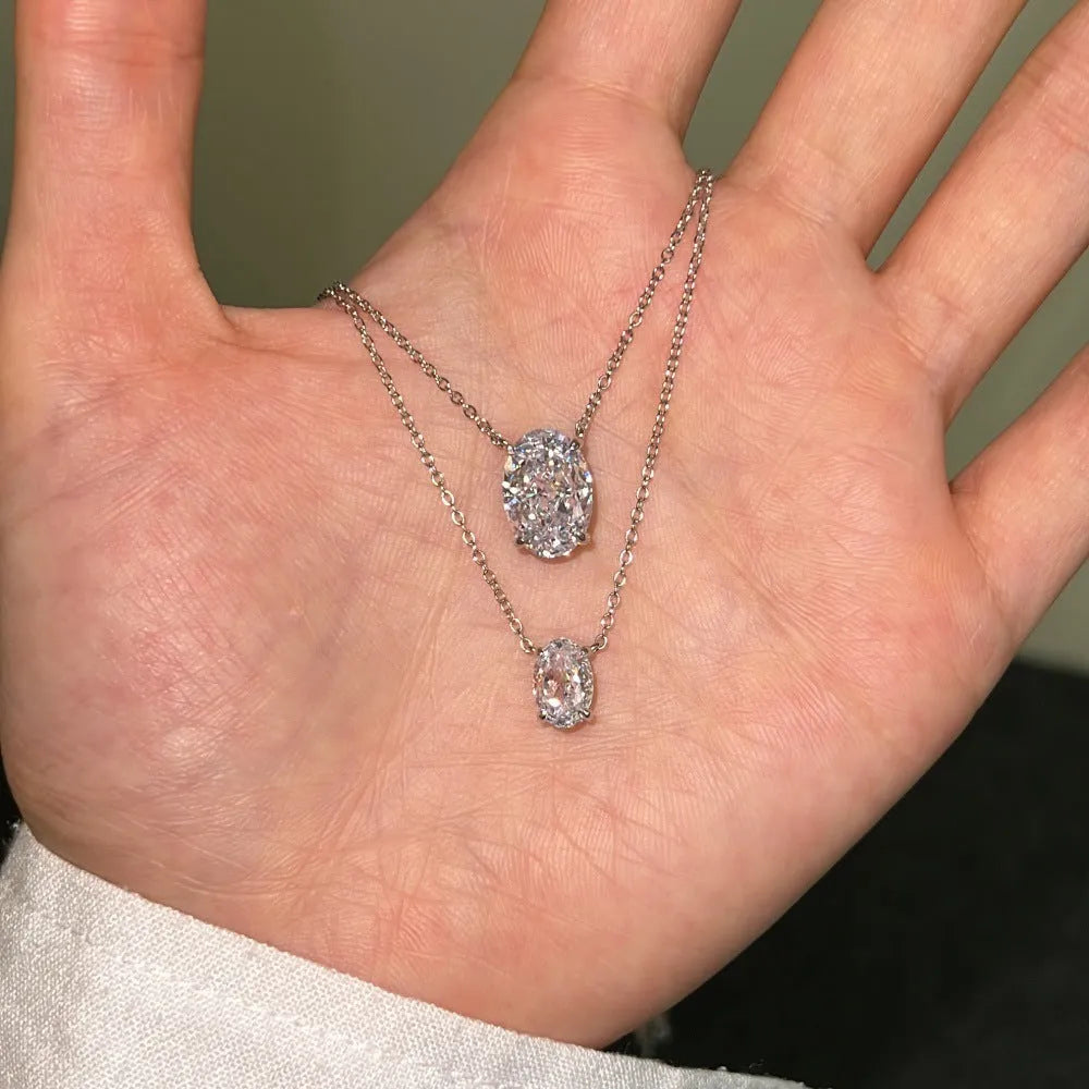 S925 sterling silver necklace with oval geometric ice flower pendant in electroplated platinum or gold finish