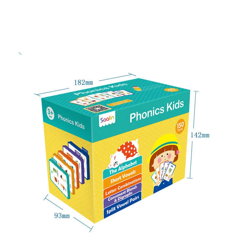 Early learning flashcard set showing 220 high frequency word cards and five phonics workbooks for age 3+.