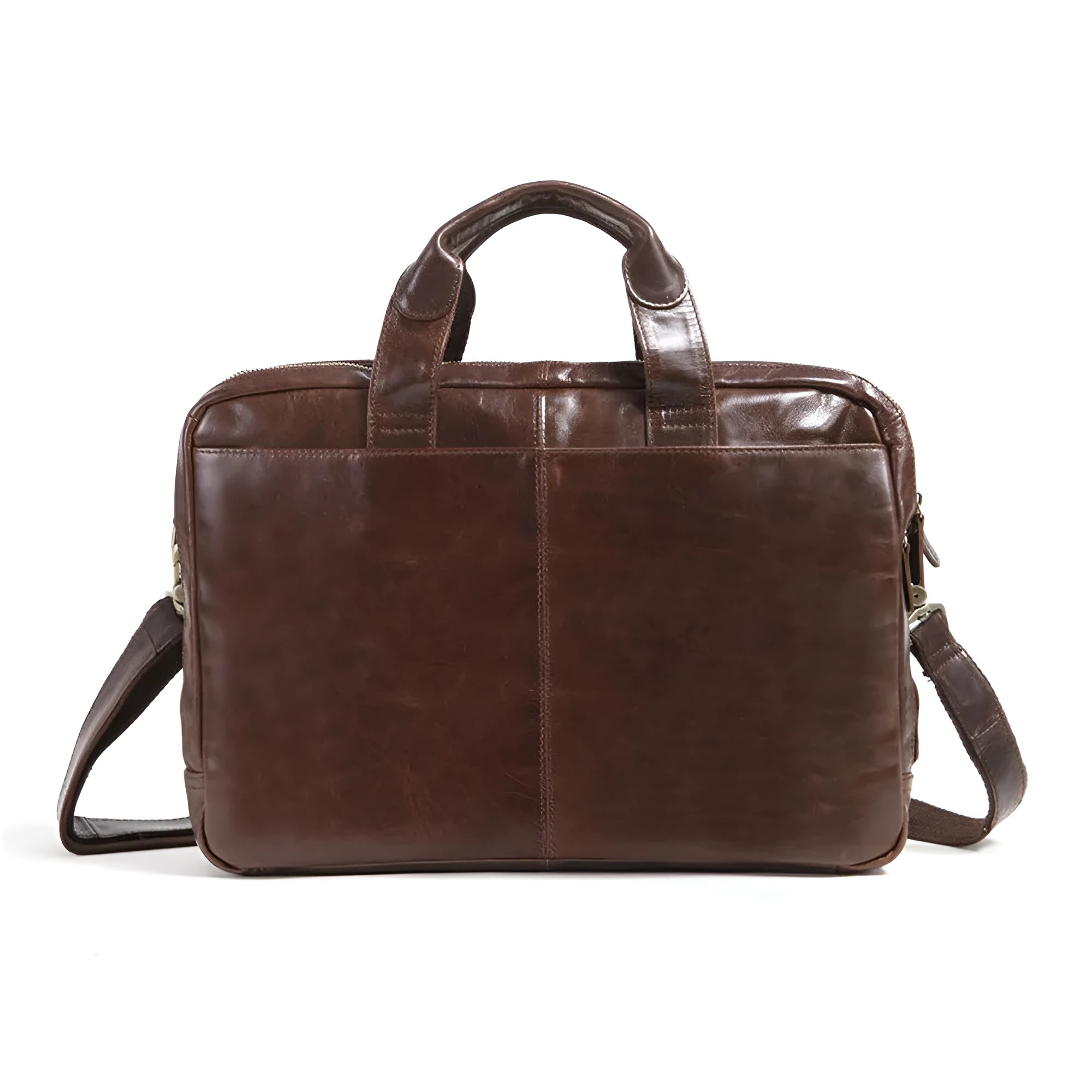 Brown men's business briefcase made from first layer cowhide leather with 18-inch size