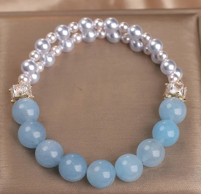Sky blue aquamarine crystal bracelet on display, national style design