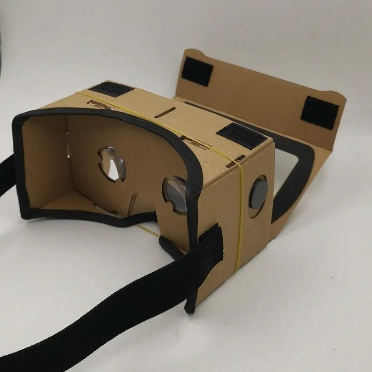 Pink and white cardboard VR glasses for smartphones with adjustable rubber band head strap