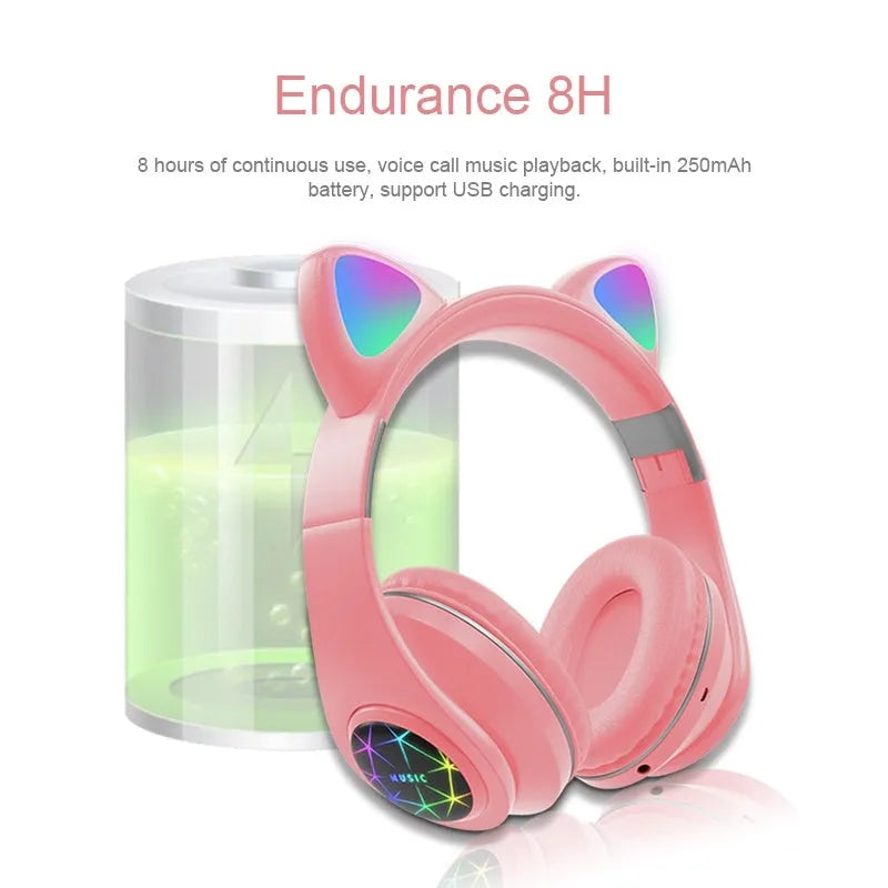 Cat ear wireless Bluetooth sports headset in various colours showing head-mounted design