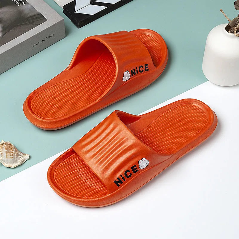 Adult cartoon pattern EVA slippers in multiple colours on a non-slip sole.