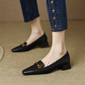 Women's brown retro square toe leather shoes with rubber sole British style