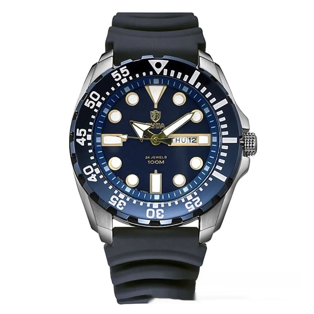 Men's waterproof luminous quartz watch with 15mm steel case and sports-style design