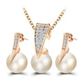 Diamond crystal pearl necklace and earring set on display, formal wedding jewellery