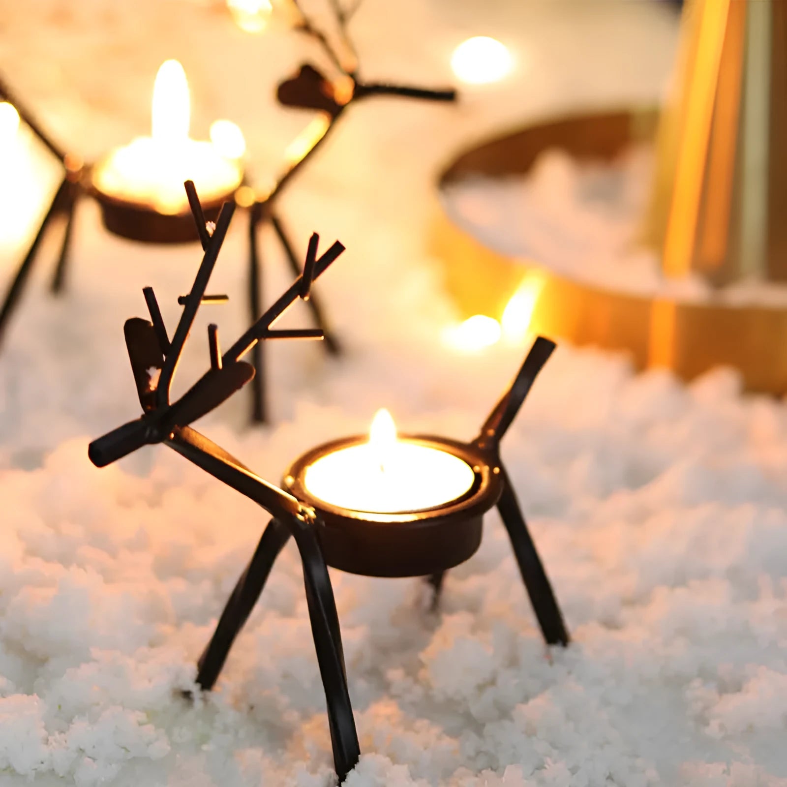 Iron Christmas deer candlestick holder with elk bracket design in black finish