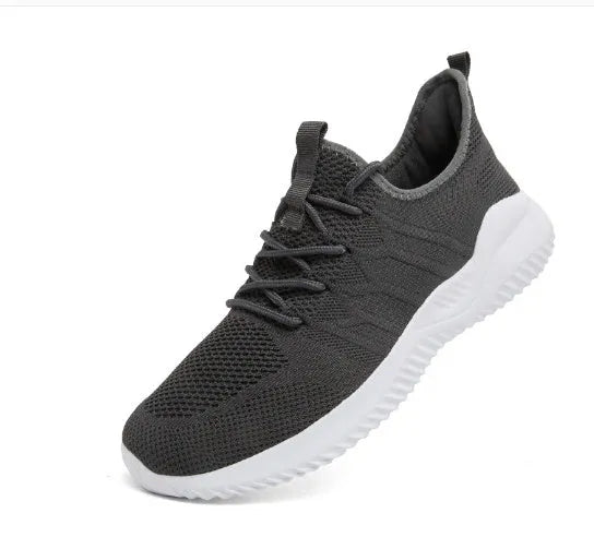Men's black and white mesh sneakers with lace-up closure and round toe for jogging and casual wear
